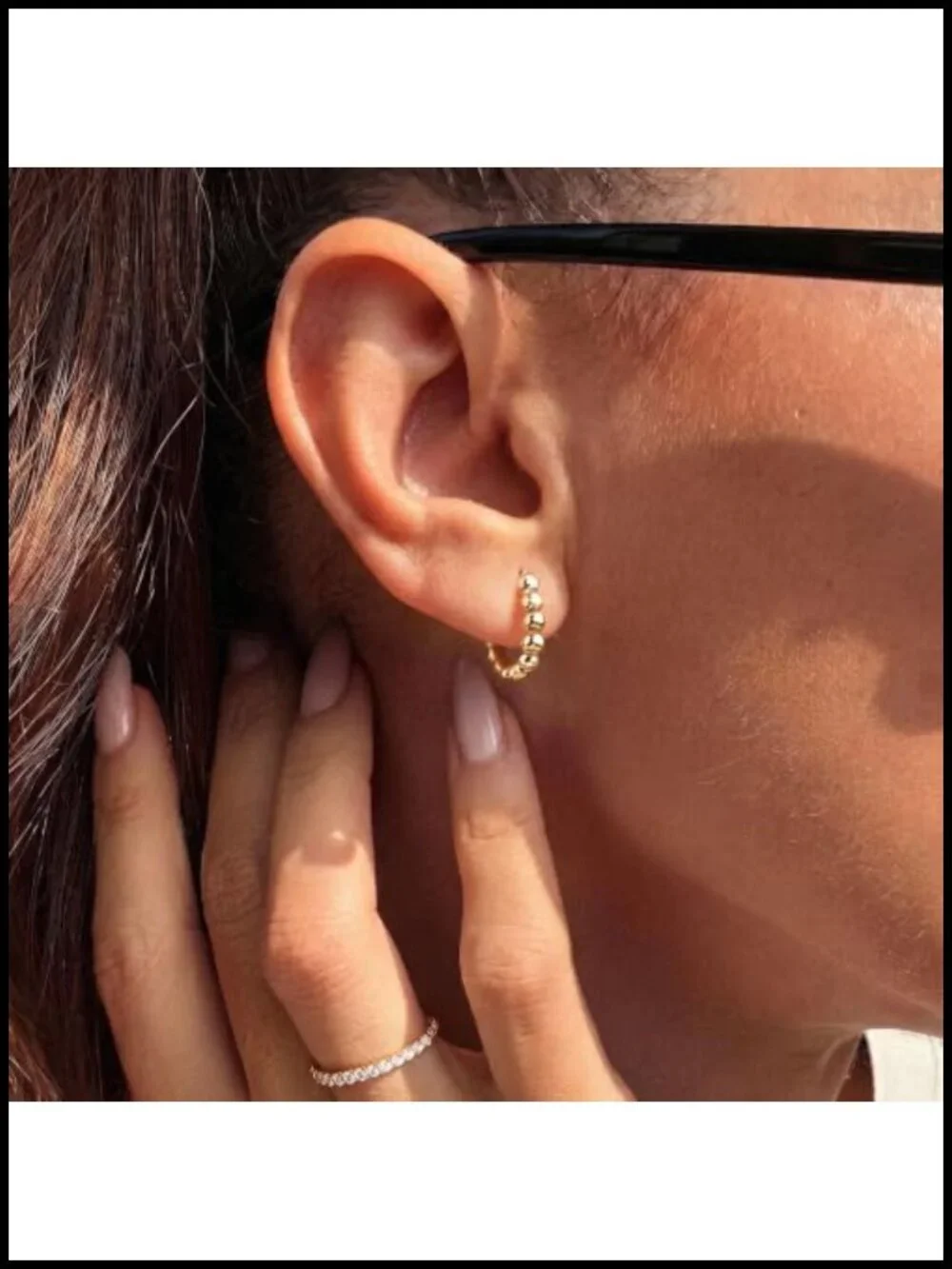 14k Gold Plated Beaded Huggie Hoop Earrings Dainty Stacking Hypoallergenic